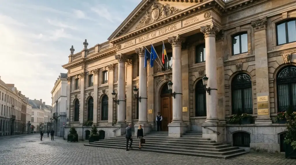 Façade d’une institution financière européenne symbolisant la protection du capital et la sécurité patrimoniale.