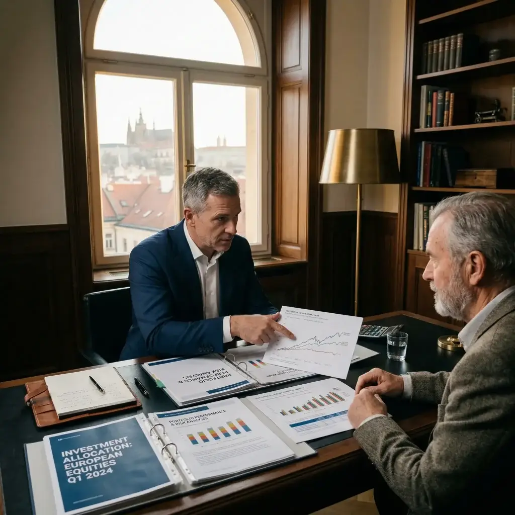 Analyse de documents financiers dans un cabinet de gestion patrimoniale illustrant la différence entre banque et assurance.