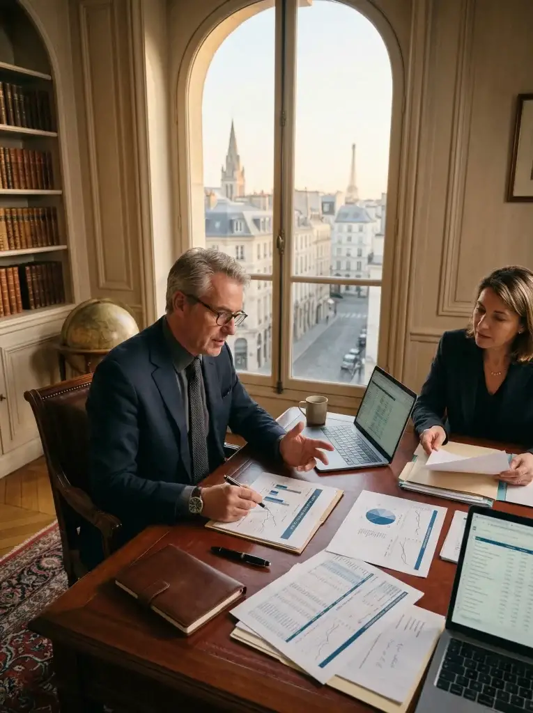 Planification stratégique d’un patrimoine dans un cabinet de gestion illustrant la souplesse de l’assurance vie.