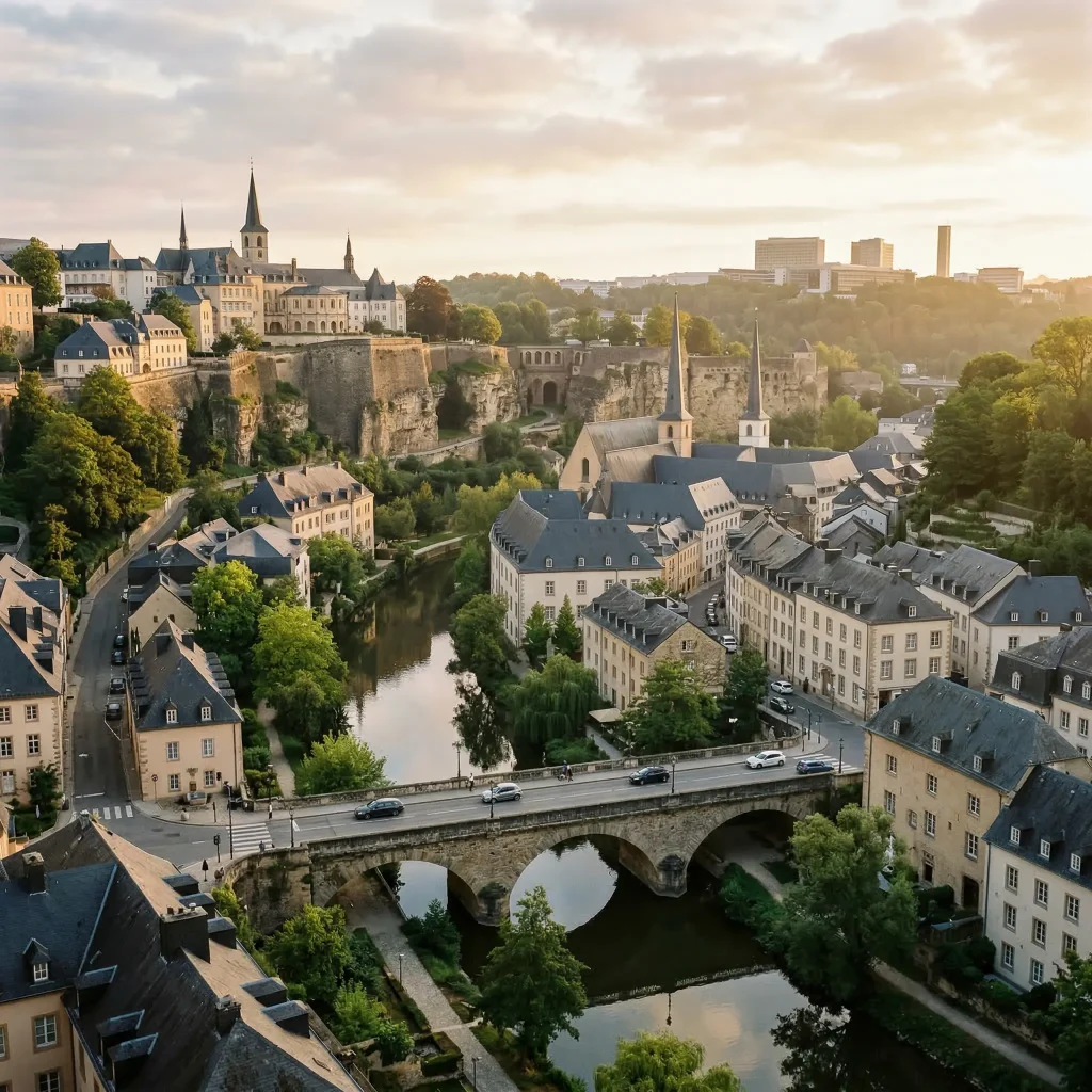 Skyline de Luxembourg illustrant la stabilité économique et financière du pays.
