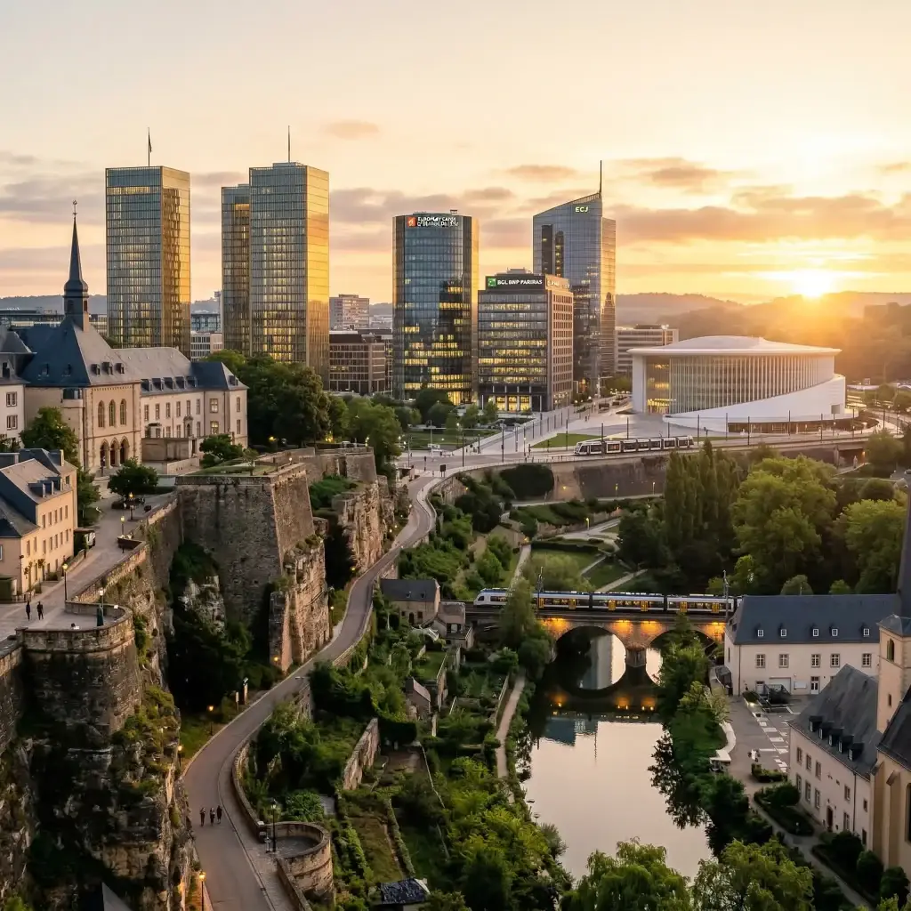 Architecture de Luxembourg illustrant le centre financier européen et la stabilité du cadre juridique.